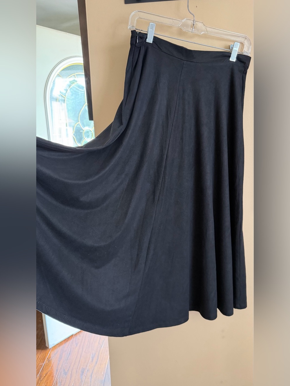 Batik Black Faux Suede A-Line Midi Skirt Sz 38 - Picture 7 of 12